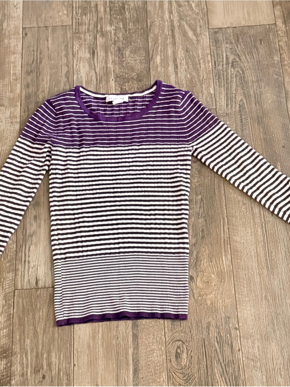 Striped Purple & White Ribbed Knit Top - Women